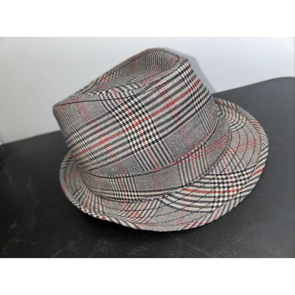 Headers Mens Fedora Hat Size Medium Red Gray Black Plaid Polyester Viscose Large - Picture 2 of 7